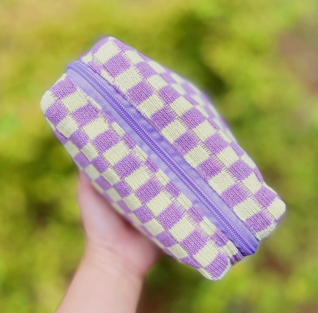 Lavender Checkered Makeup Bag