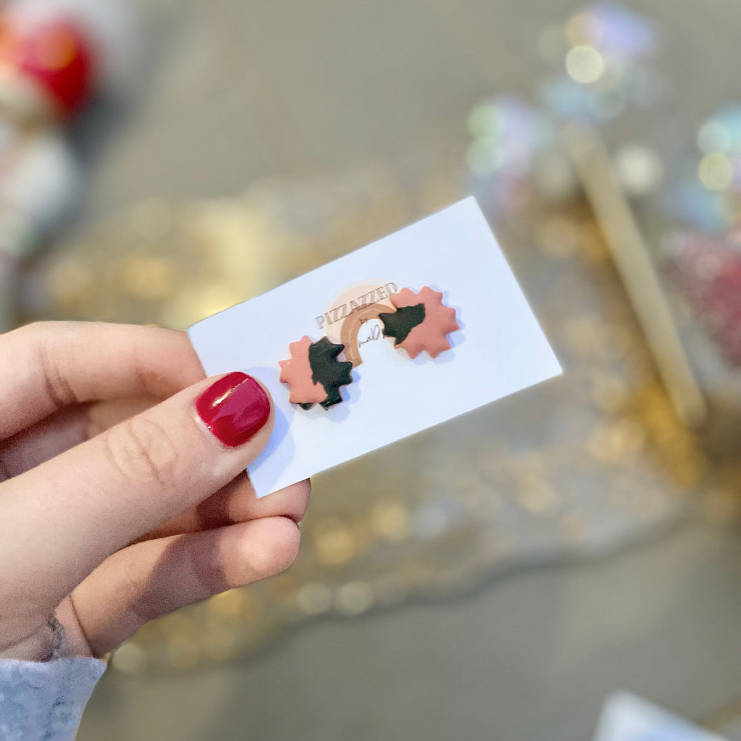 Nude cow print flower studs