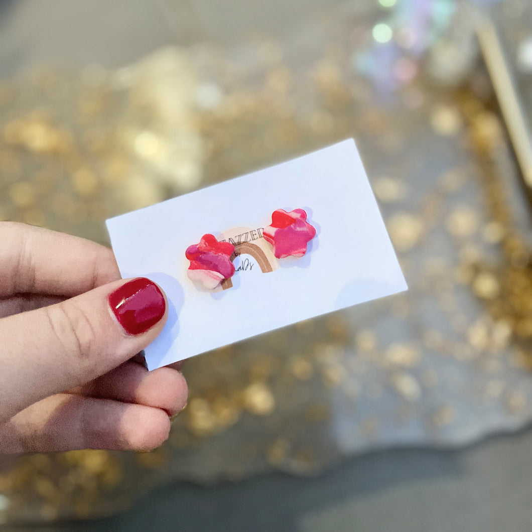 Red and pink flower studs