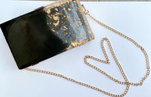 Load image into Gallery viewer, Black And Gold Clutch With Chain
