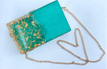 Load image into Gallery viewer, Emerald Green And Gold Clutch With Chain
