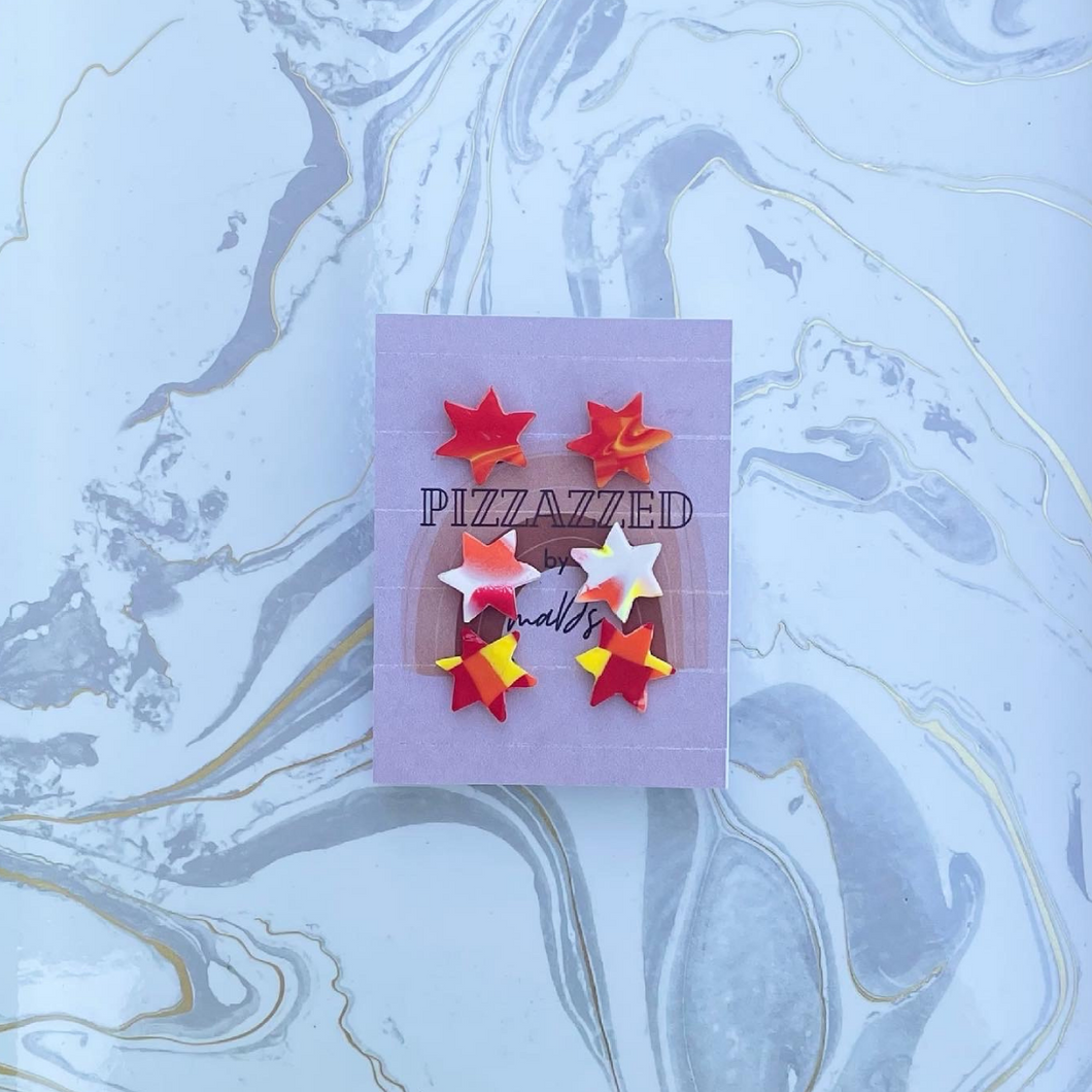 Assorted pattern star studs 3 pack